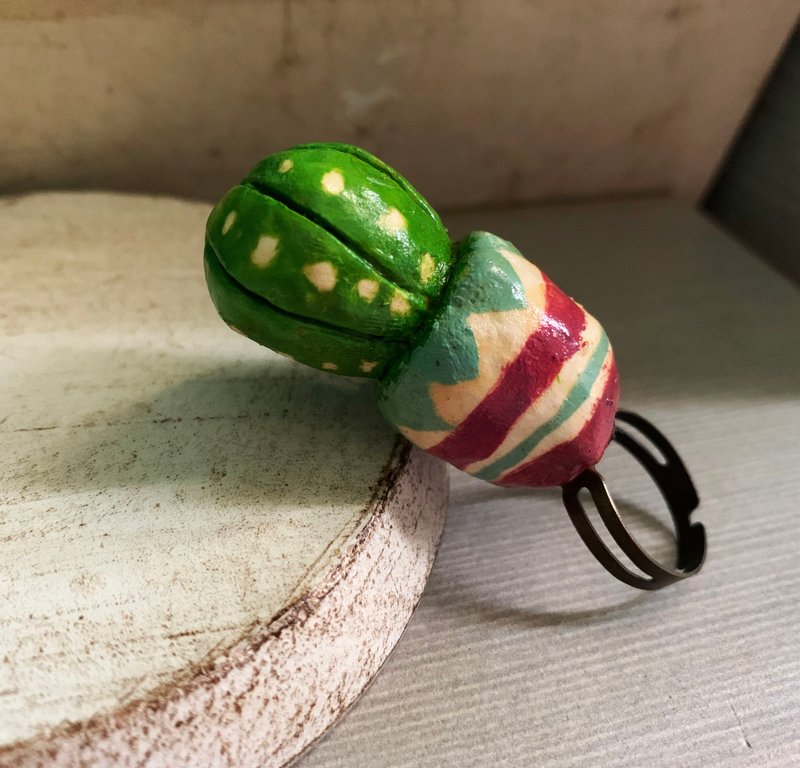 仙人掌盆栽 日本轻质土 戒指 插画风 - 戒指 - 其他材质 