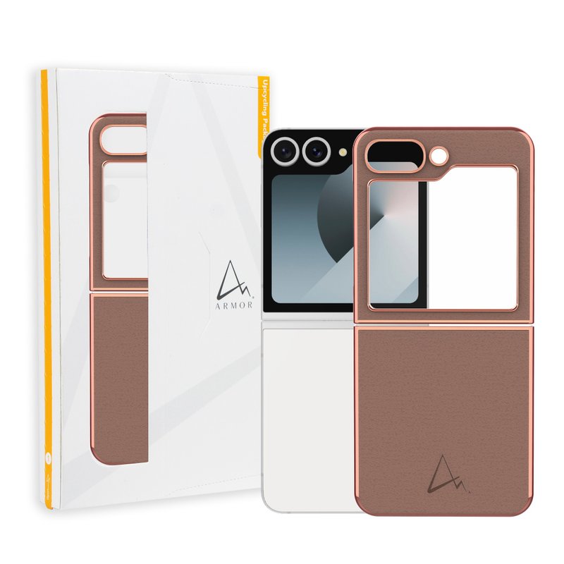 (瑕疵品)ARMOR Samsung Galaxy Z Flip6 全真皮电话保护壳_古铜玫 - 手机壳/手机套 - 真皮 