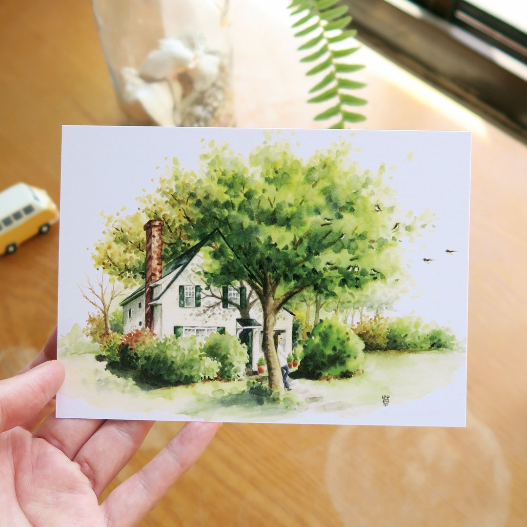 世界的小屋-美式小屋 明信片 - 卡片/明信片 - 纸 绿色