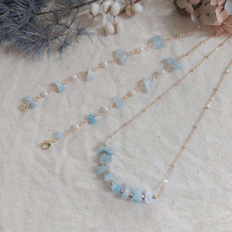 YU-CIAO 天然海蓝宝碎石口罩多功能颈链 - 颈链 - 水晶 