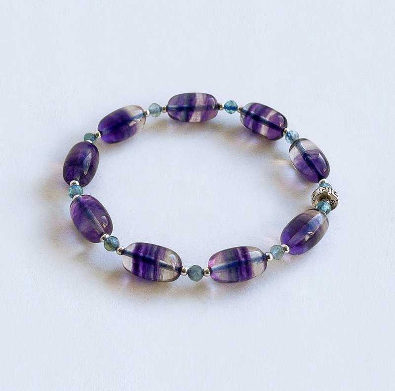 宝石系 天然矿石 萤石 蓝磷灰 925纯银 手链 - 手链/手环 - 宝石 紫色