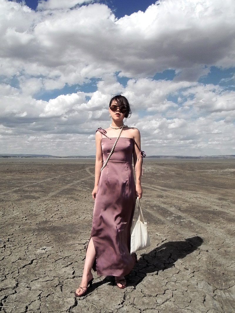 缎面洋装 吊带抹胸晚礼裙 玫瑰棕 - 洋装/连衣裙 - 其他人造纤维 