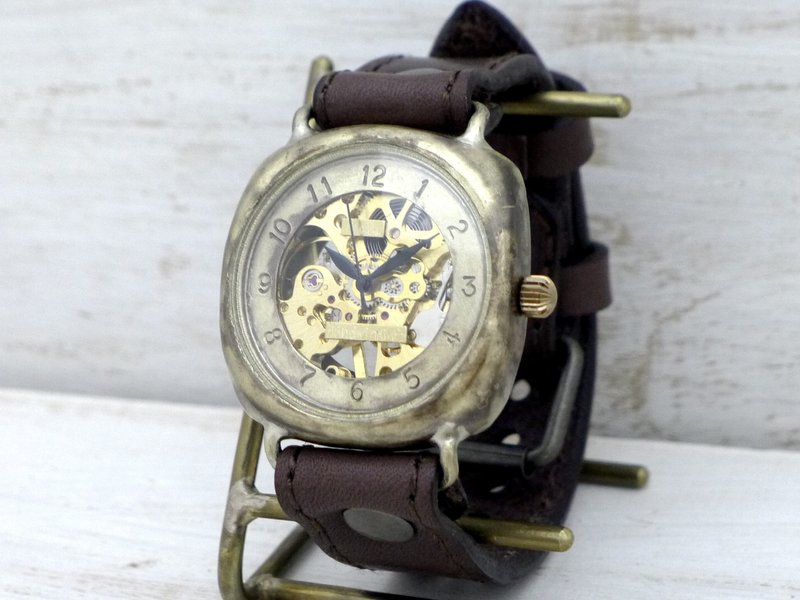 Handcraft watch BHW128 Manual winding Brass 36mm cushion case Sewing machine stitch BR Arabic numerals Hand craft watch - 女表 - 铜/黄铜 金色