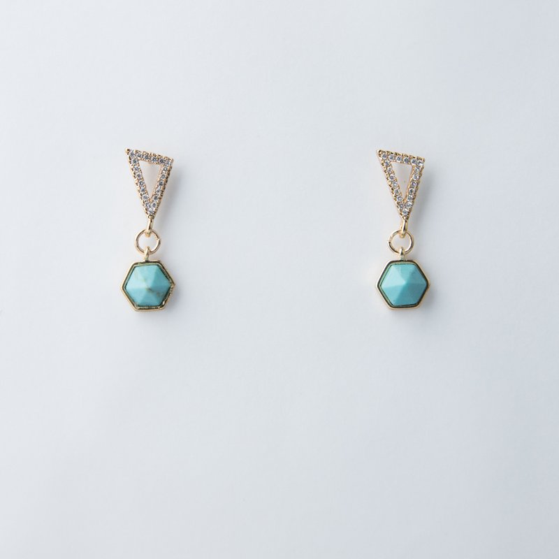 绿色小幸运-六角绿松石纯银耳环 - 耳环/耳夹 - 宝石 