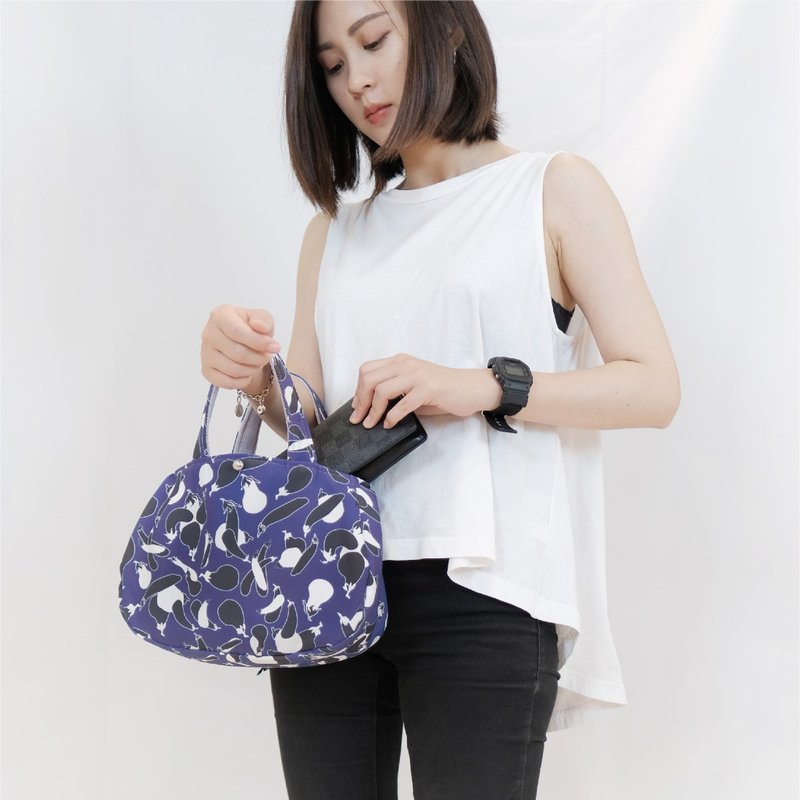 夏日野餐 午餐袋 妈妈包便当袋小托特袋娃娃车提袋-豹纹碎花茄 - 手提包/手提袋 - 聚酯纤维 紫色
