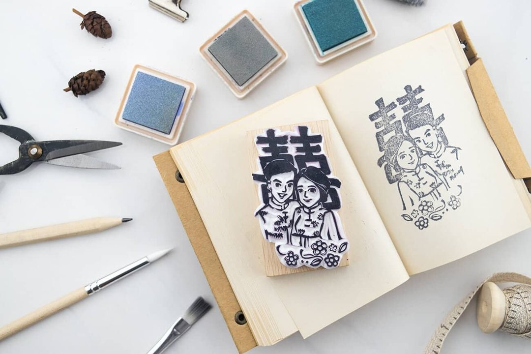 Couple portrait rubber stamp (XL) - 印章/印台 - 橡胶 