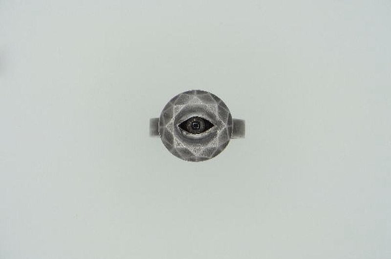stare stone ring_4 (s_m-R.53) 銀 玻 戒指 指环 眼睛 寶石 jewelry sterling silver glass eye - 戒指 - 纯银 银色