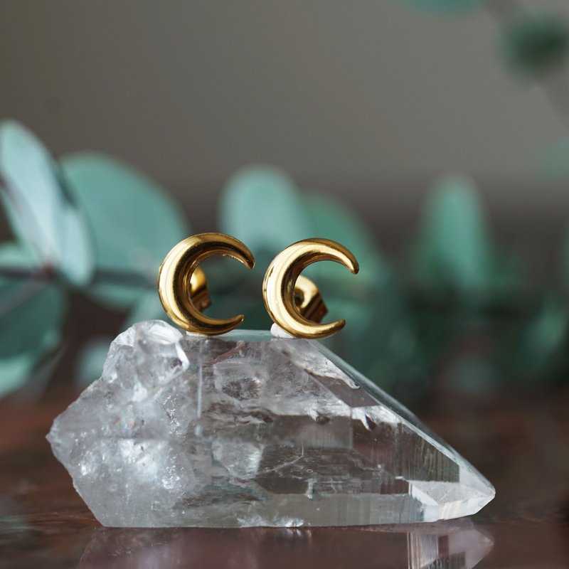 小弯月 医疗级不锈钢 锁骨耳环 金色/银色 小月亮 - 耳环/耳夹 - 宝石 金色