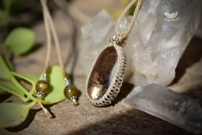 古朴色泽 黑蓝宝石 编织项链坠饰 257 - 项链 - 半宝石 灰色