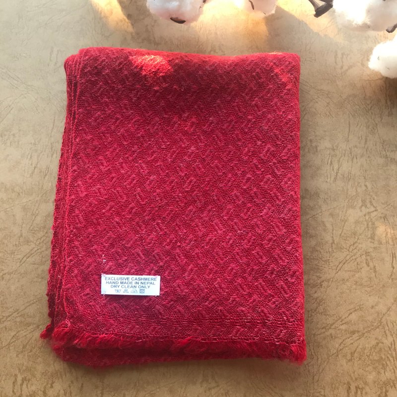【窄版】Cashmere羊绒围巾方形格纹 红色 脖围 携带方便 - 围巾/披肩 - 羊毛 红色
