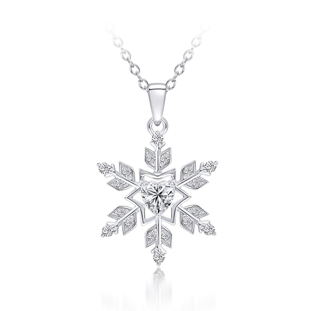 Charming Heart Shaped Crystal Snowflake Christmas Winter Pendant Necklace - 项链 - 纯银 银色