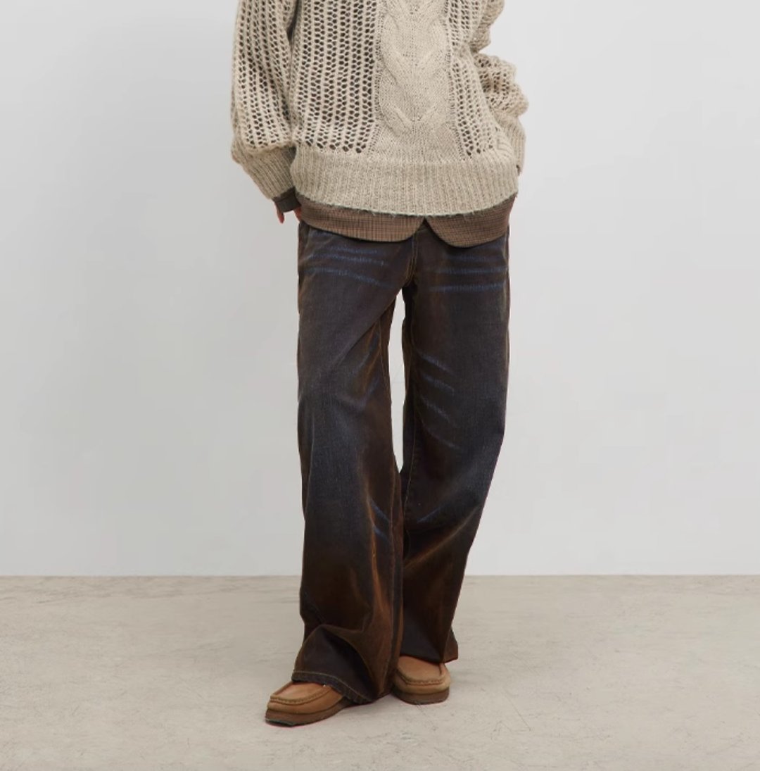 Vintage Jeans 复古植绒牛仔裤 - 中性裤装 - 棉 咖啡色