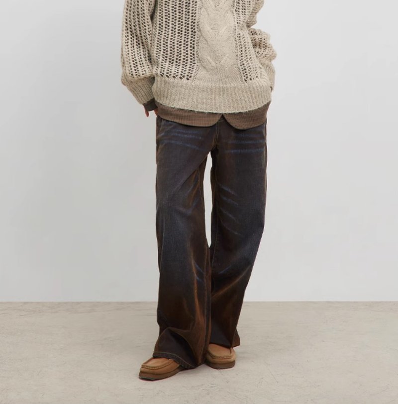 Vintage Jeans 复古植绒牛仔裤 - 中性裤装 - 棉．麻 咖啡色