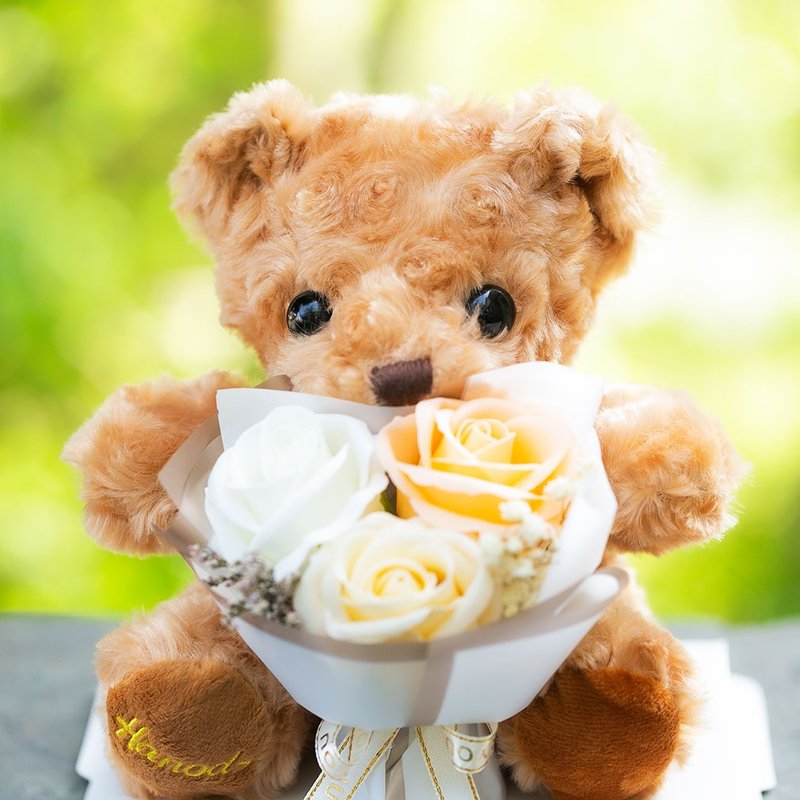 Devalier 肥皂花可爱毛绒熊花束套装女士生日礼物花痴流行女友花束周年纪念最佳礼物 hi-02-ora - 干燥花/捧花 - 其他材质 橘色