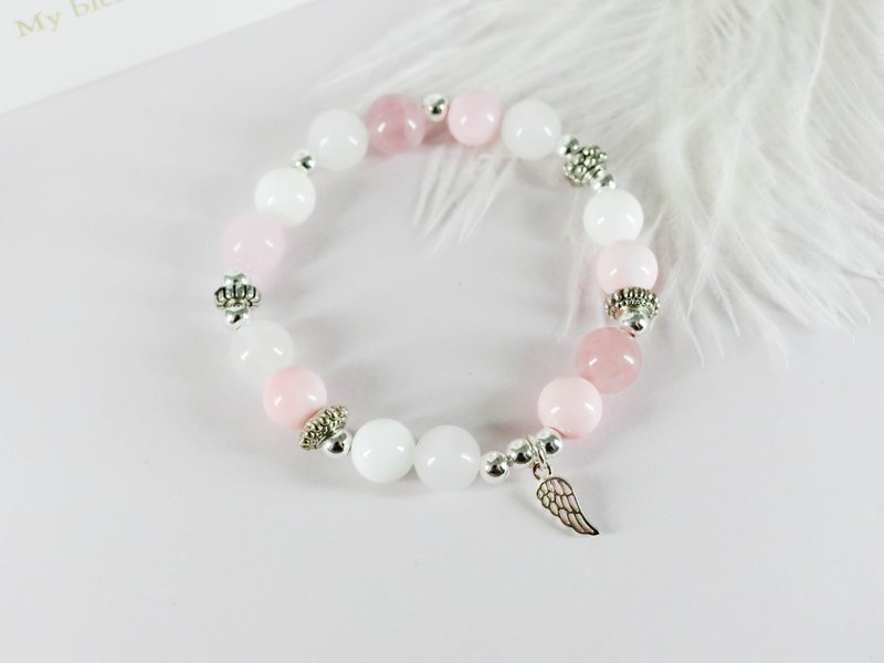 粉色天使银天然石银手链 │串珠粉白色系 玥unicorn  藏银 粉晶 - 手链/手环 - 宝石 粉红色