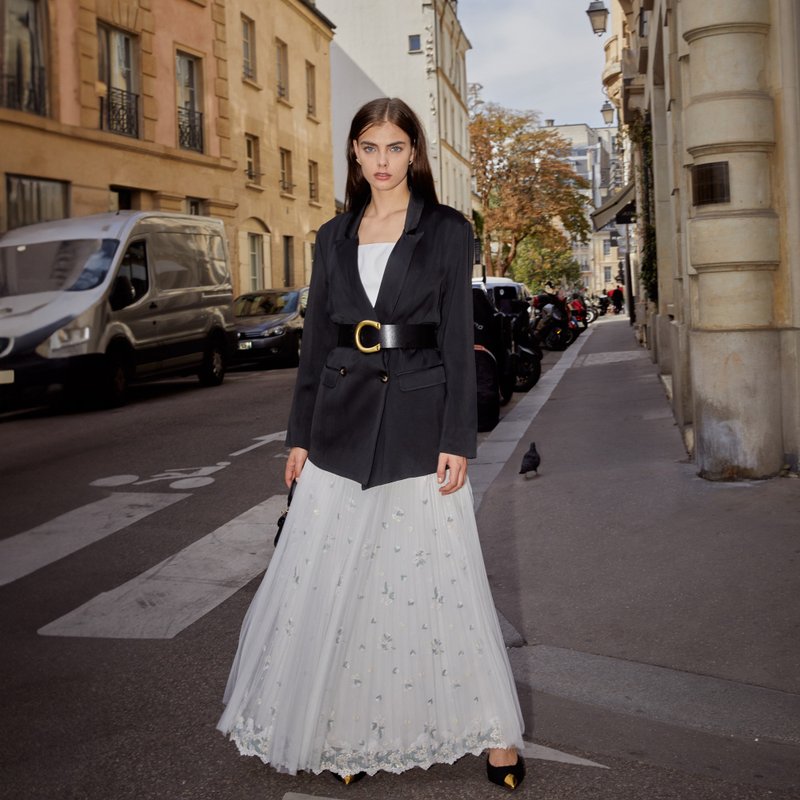 【时尚】Calliope小清新刺绣花朵纱裙 - 裙子 - 其他人造纤维 白色