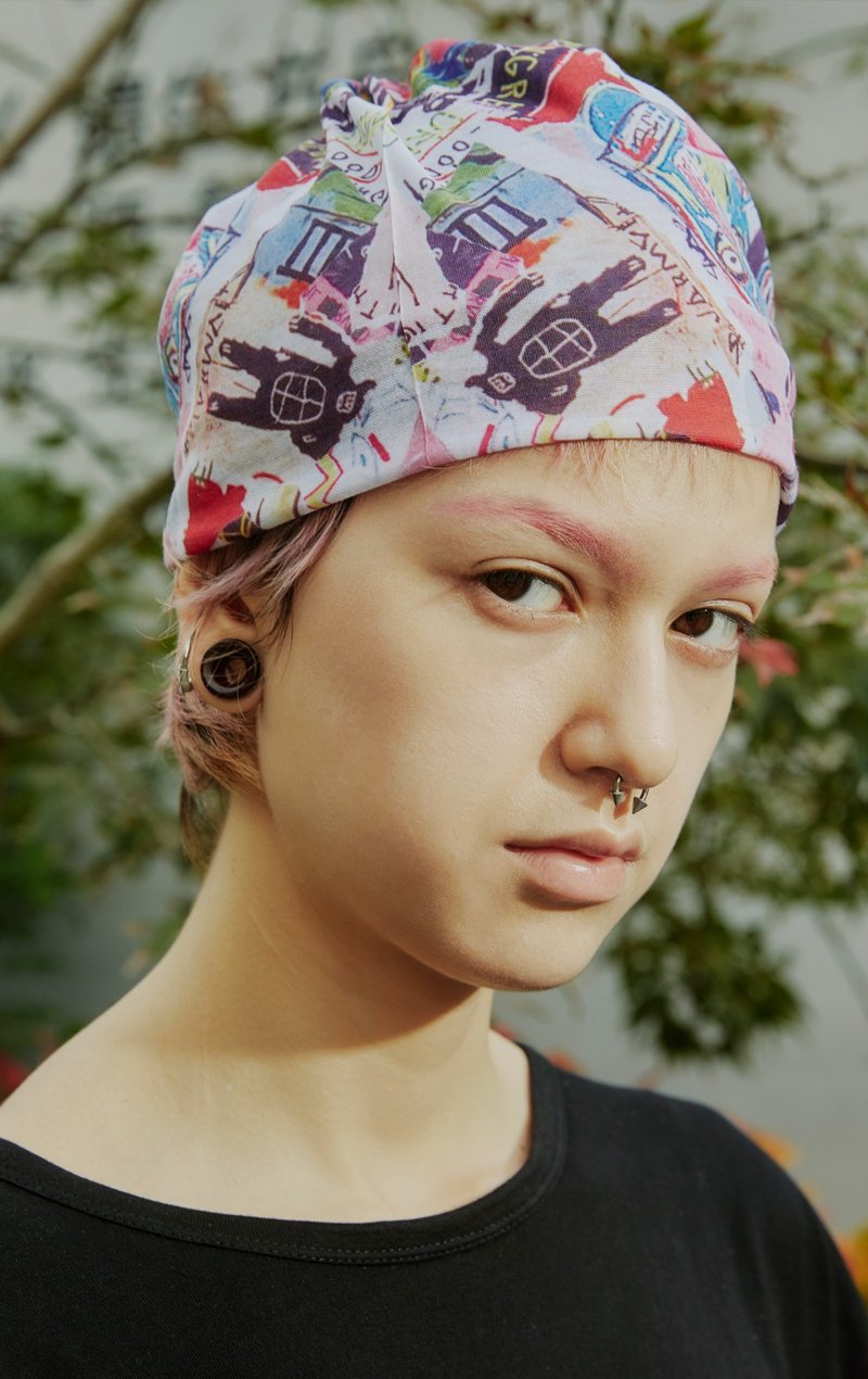 SABRINA HSIEH X LIFEBEAT 樱花粉涂鸦墙联名单车运动魔术头巾 - 丝巾 - 其他人造纤维 