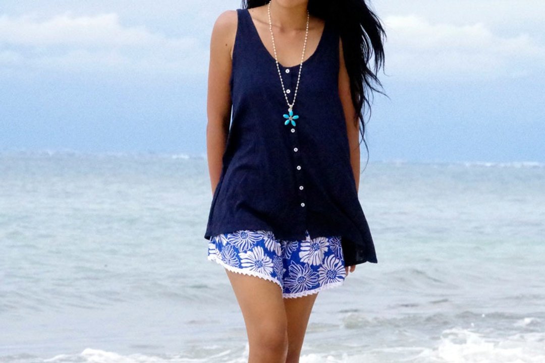 Basic color of the A-line tank top <navy> - 女装上衣 - 其他材质 蓝色