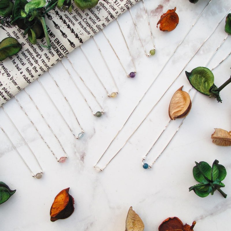 【水晶项链】天然石系列 |纯银小水晶 正能量锁骨项链 | 大员囡仔 - 锁骨链 - 纯银 多色