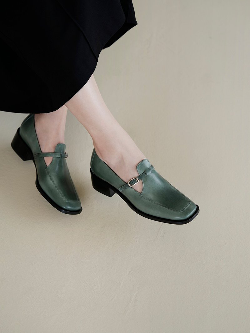 Re 35 T-Bar乐福跟鞋 - 绿灰 - 女款牛津鞋/乐福鞋 - 真皮 