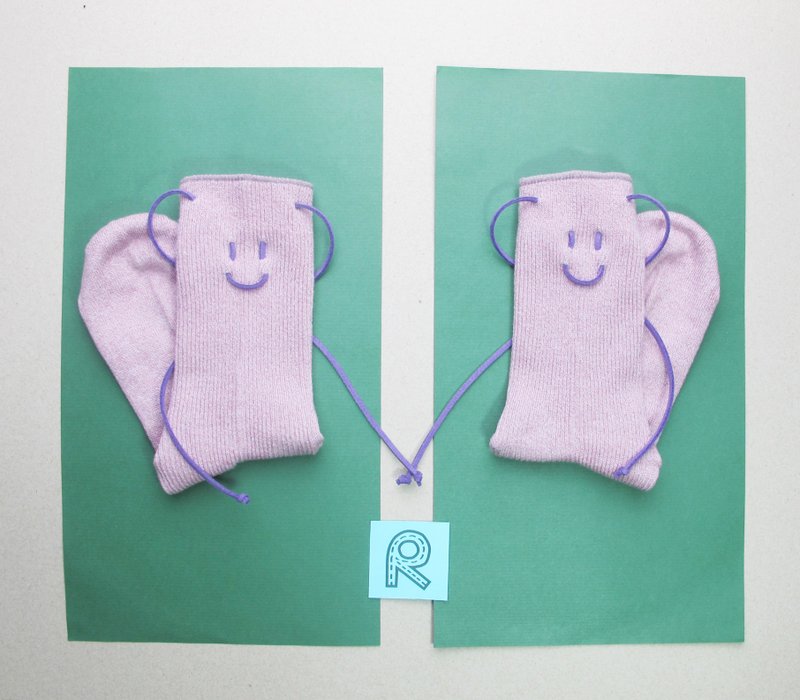 Smile Socks/文青款绑绳中统袜/香槟粉紫/接单订制 - 袜子 - 棉．麻 粉红色
