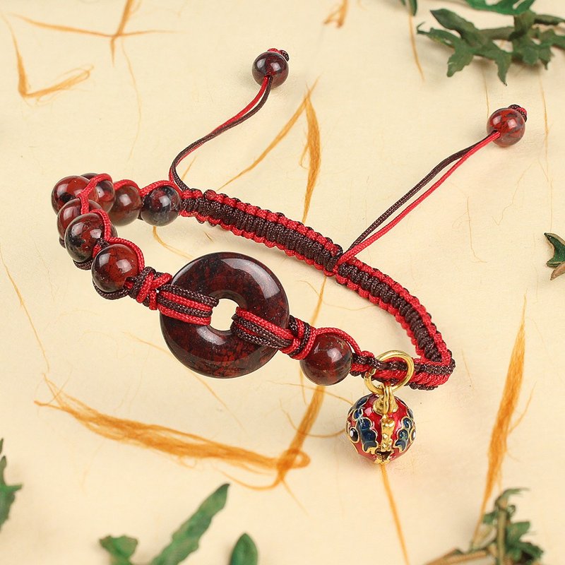 编结手链 | 金丝红曜石手链 | 小圆满经典平安扣 - 手链/手环 - 水晶 红色