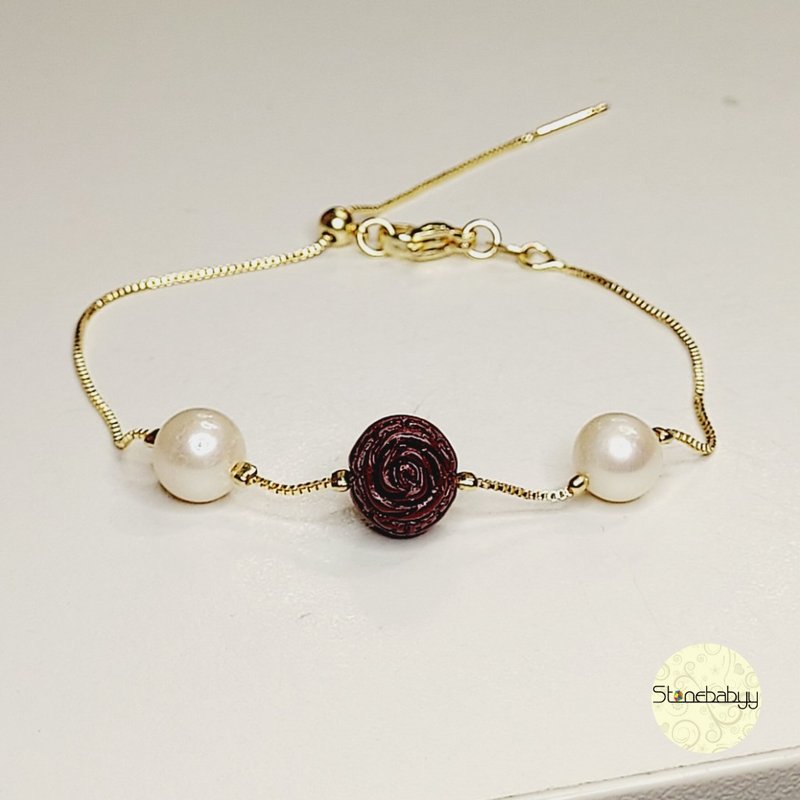 (可订制)日本珍珠配朱砂手錬 - 手链/手环 - 珍珠 