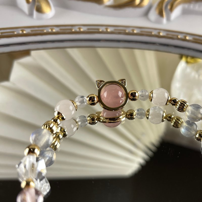 /恋人湖畔的猫/爱情运 马粉晶 草莓晶 紫水晶 拉长石 白水晶 紫水 - 手链/手环 - 水晶 粉红色