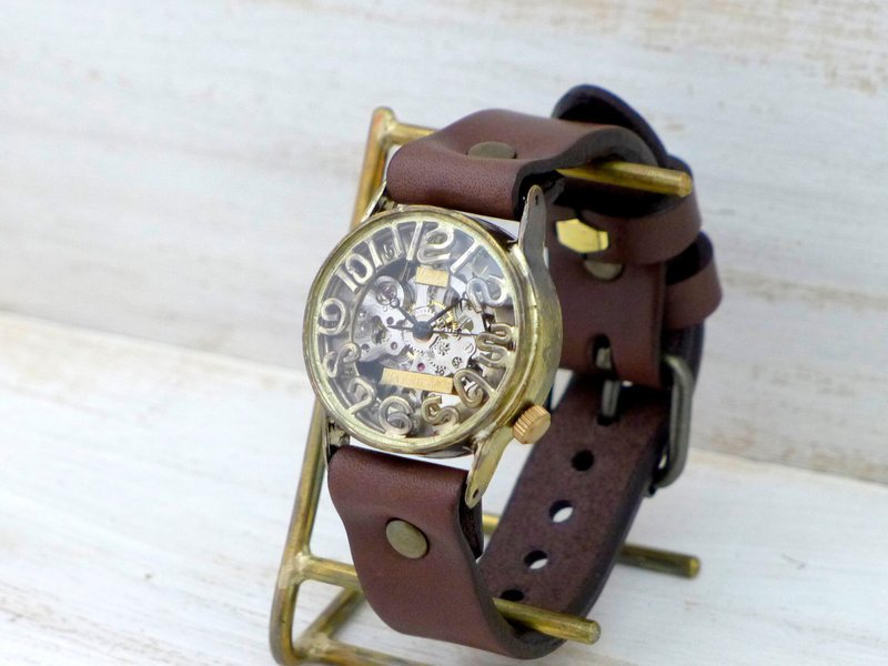 Handmade watch BHW064 Manual winding Brass 32mm 3D index (BHW064) - 男表/中性表 - 铜/黄铜 金色