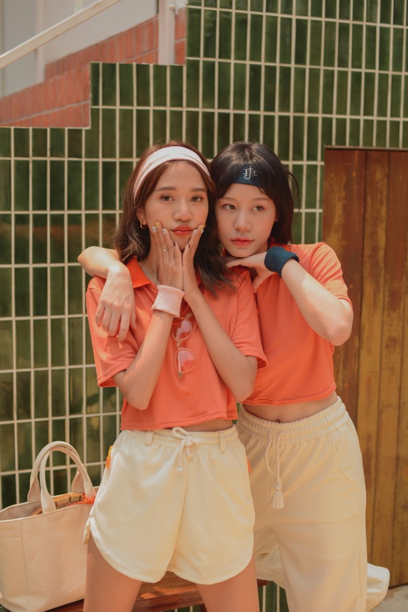 Sunrise crop - 女装 T 恤 - 棉．麻 橘色