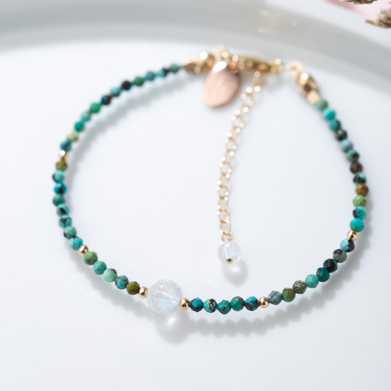 非洲绿松石月光石14K包金手链 | 天然石水晶极细手链 |定制礼物 - 手链/手环 - 水晶 蓝色