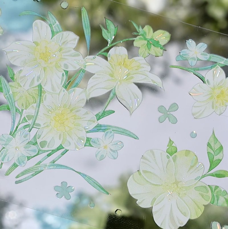 四时青阳 清楚で華やかな花集 PET 紙膠帶 貝殼光 10米卷 - 纸胶带 - 塑料 多色