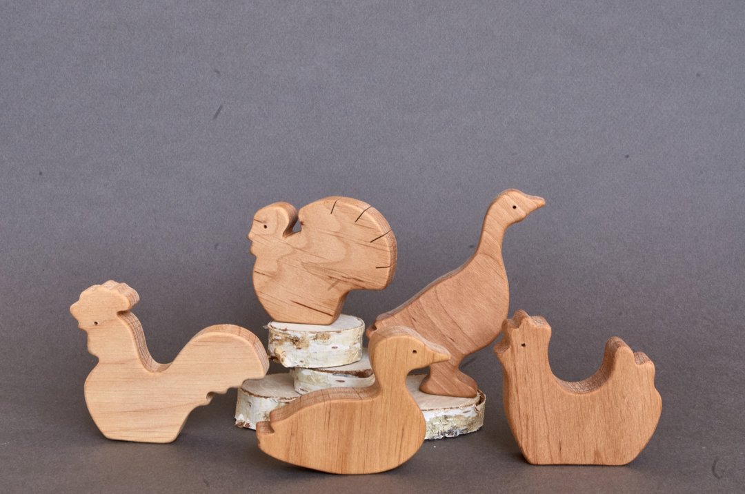 wooden farm animals, wooden farm birds, preschool toys - 玩具/玩偶 - 木头 