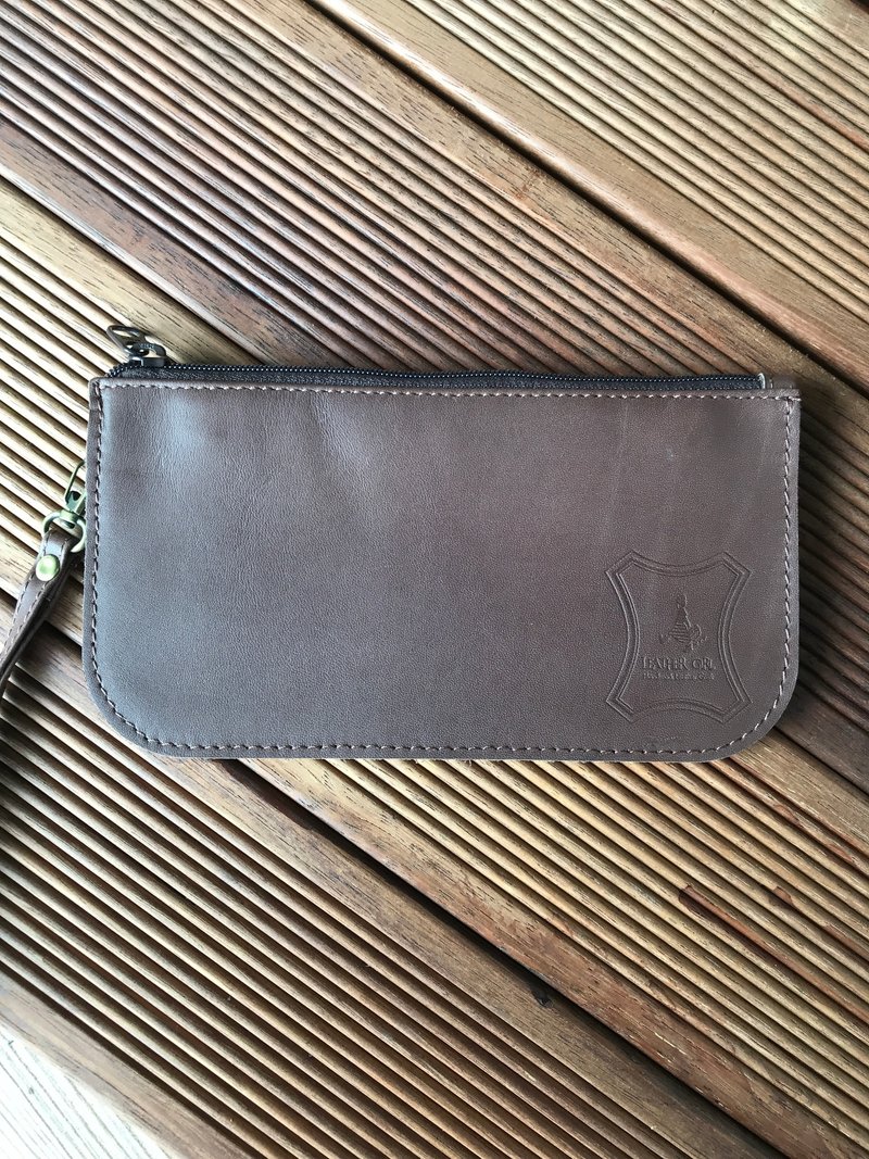 红咖色三层包 - 手拿包 - 真皮 咖啡色