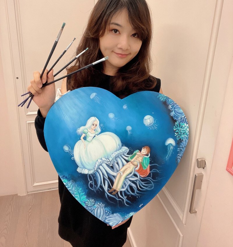 王咖咖 油画-水母公主 - 海报/装饰画/版画 - 颜料 蓝色