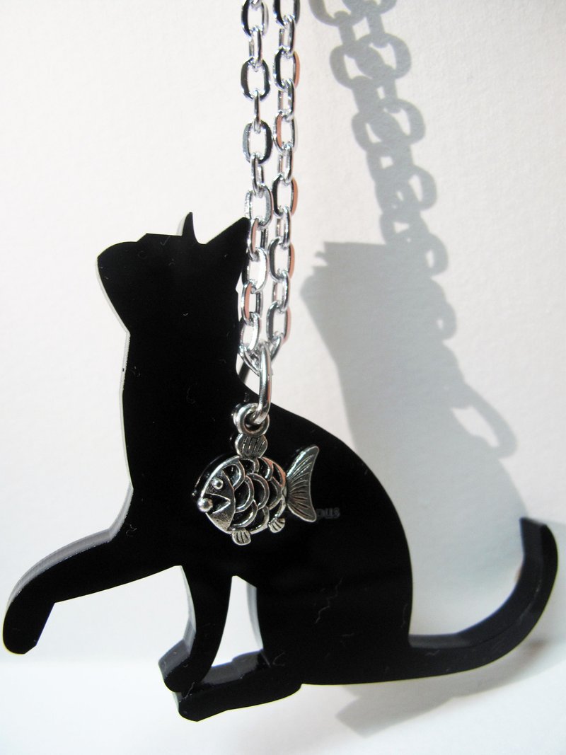 ▲猫咪爱吃鱼(撒娇猫)▲项链/钥匙圈 - 项链 - 压克力 黑色