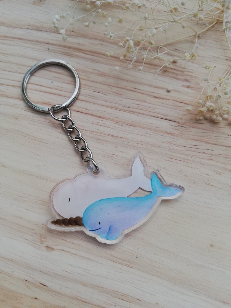 白鲸与独角鲸压克力钥匙圈 - 吊饰 - 压克力 多色