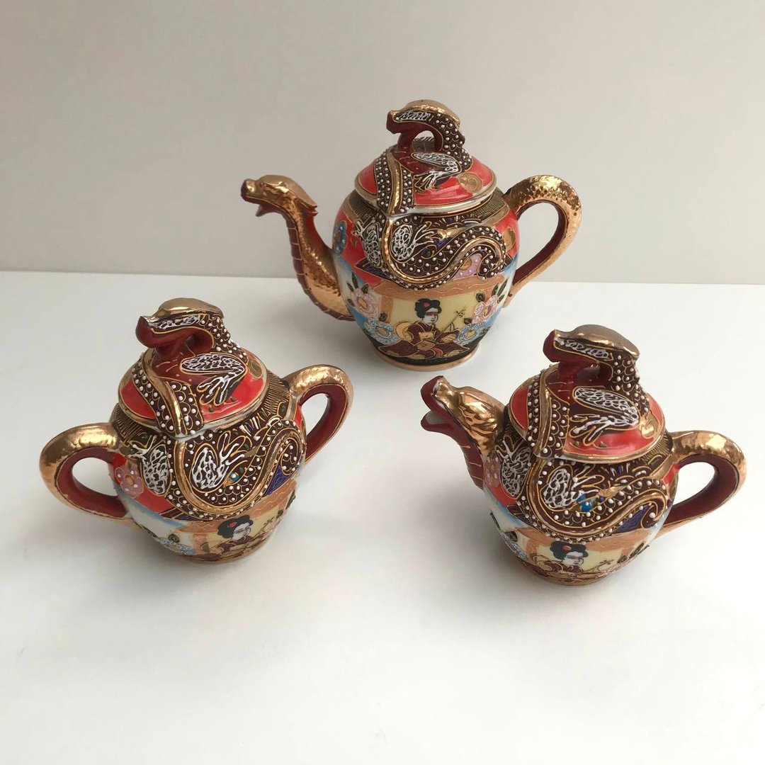 古董萨摩茶具 | 日式糖碗、茶壶 |  24K金茶具 - 茶具/茶杯 - 瓷 咖啡色