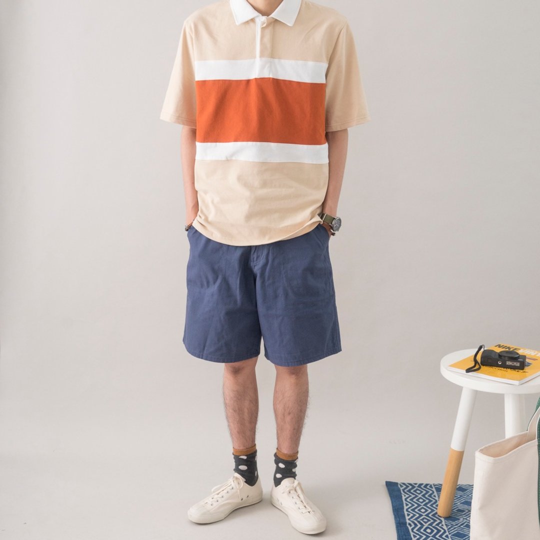 日系百搭款 复古 弧型贴袋 HBT人字纹 军事工装短裤 short pants - 男士长裤 - 棉 