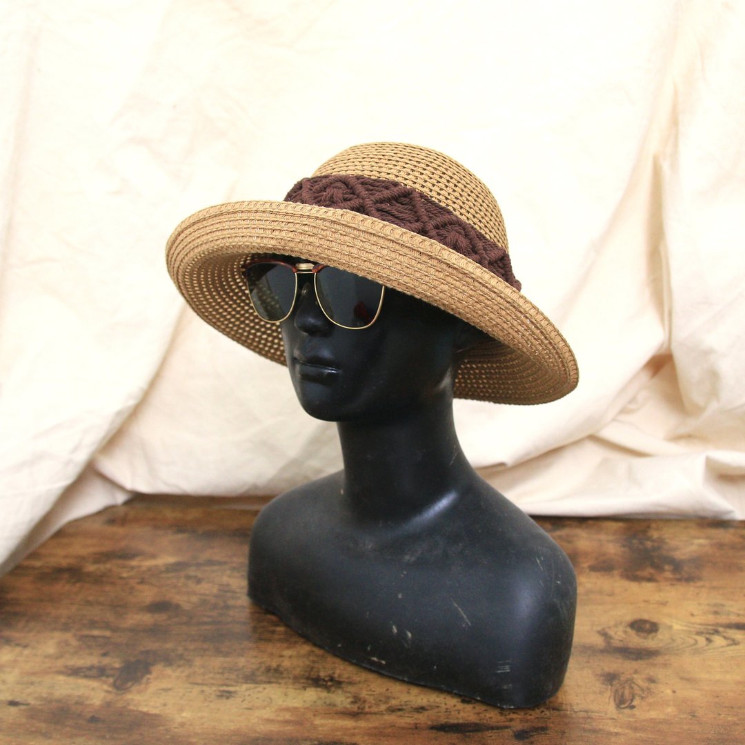 Back to Green::编织草帽 咖色立体织纹  d-52//vintage hat - 帽子 - 植物．花 