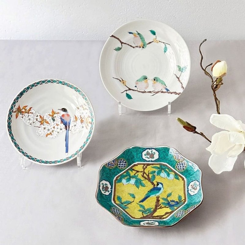 【乔迁贺礼】精选组合- 9折 九谷烧 新花鸟3件组 - 盘子/餐盘/盘架 - 瓷 多色