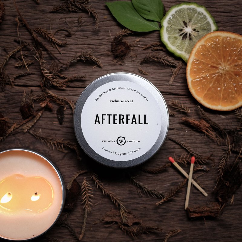 Soy Candle Afterfall Blend Travel Tin - Holy Basil, Lavender, Bergamot, Orange - 蜡烛/烛台 - 其他材质 银色