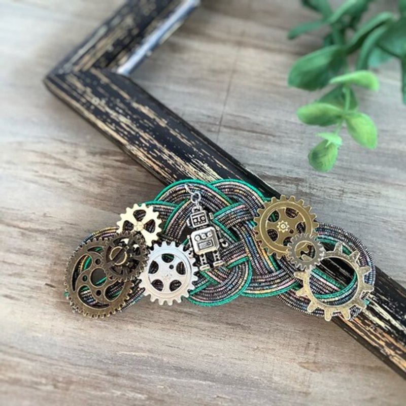Valletta [Mecha Robo] Mizuhiki Steampunk Gear Green - 发饰 - 其他材质 银色