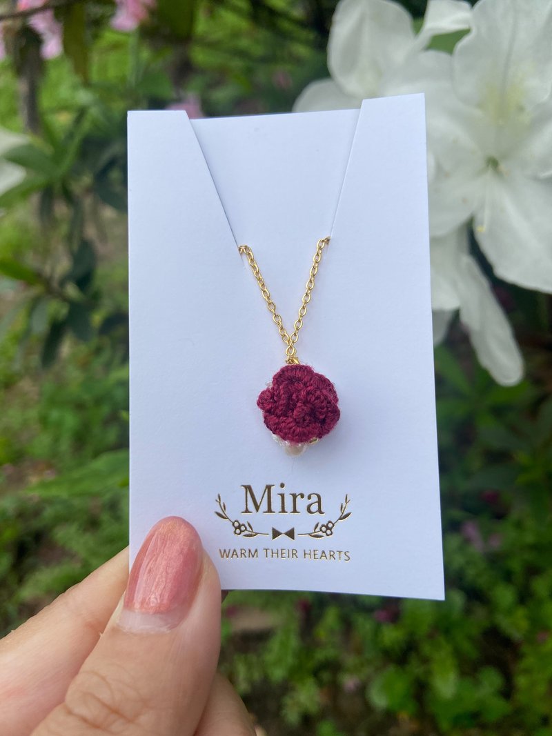 经典红玫瑰刺绣项链(不锈医疗钢) - 项链 - 不锈钢 红色