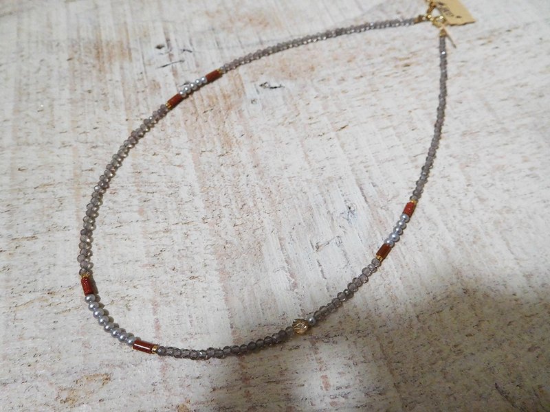 冷暖色调茶晶灰色圆珍珠项链 - 项链 - 其他材质 银色