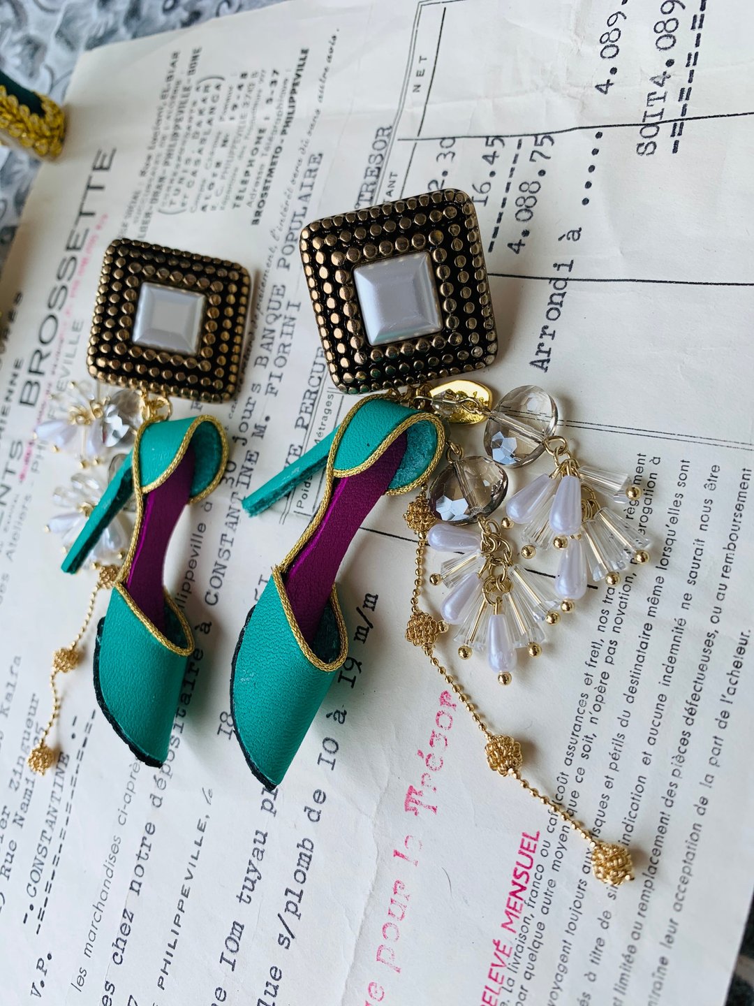 highheels earring - 耳环/耳夹 - 真皮 绿色