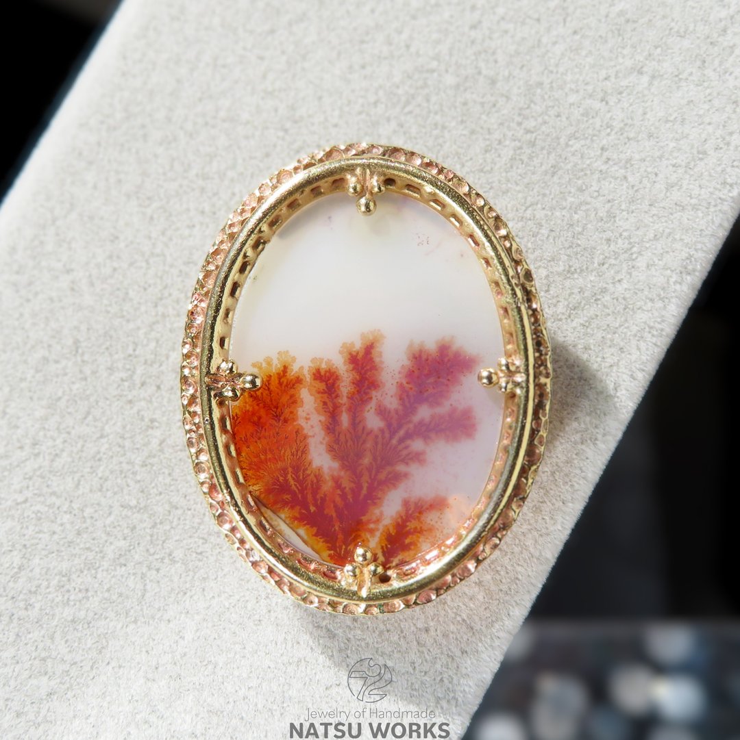 树枝状玛瑙 胸针 0 / Dendritic Agate Brass Brooch - 胸针 - 宝石 红色