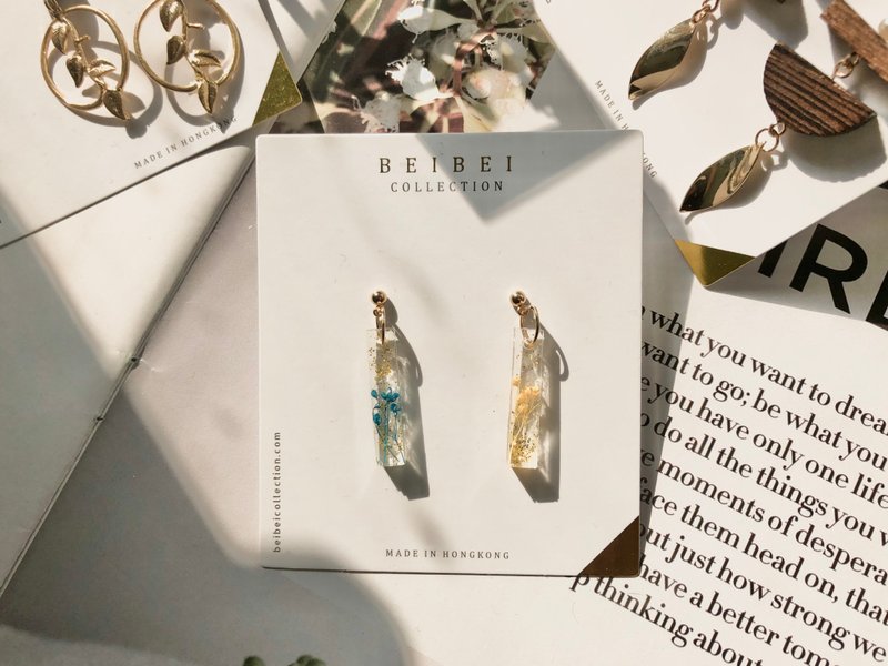 秋祭。锥花 No.M12 - 耳环/耳夹 - 树脂 蓝色