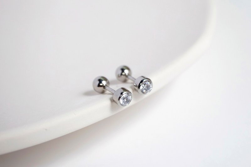 Clear Charm。八心八箭单钻转珠耳环 - 耳环/耳夹 - 不锈钢 银色