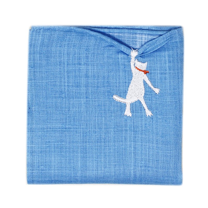 HIKKOMI 猫蓝手帕 41 x 41 厘米 50% 棉 50% 亚麻 日本制造 礼品 - 手帕/方巾 - 棉．麻 蓝色